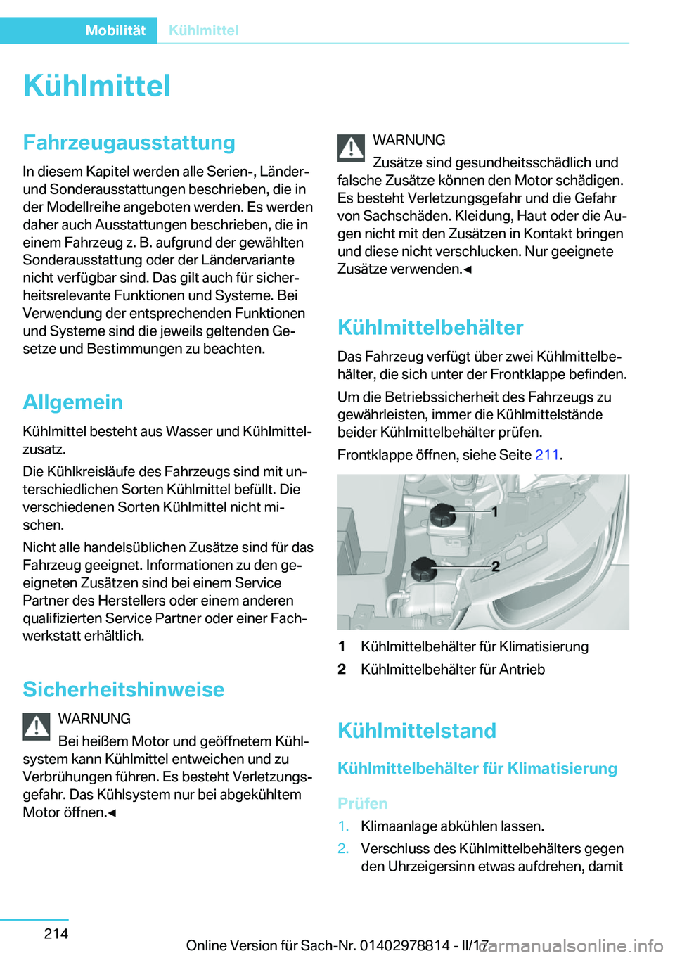 BMW I3 2017  Betriebsanleitungen (in German) �K�