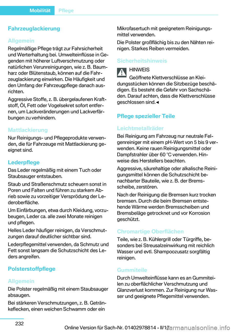 BMW I3 2017  Betriebsanleitungen (in German) �F�a�h�r�z�e�u�g�l�a�c�k�i�e�r�u�n�g
�A�l�l�g�e�m�e�i�n �R�e�g�e�l�m�