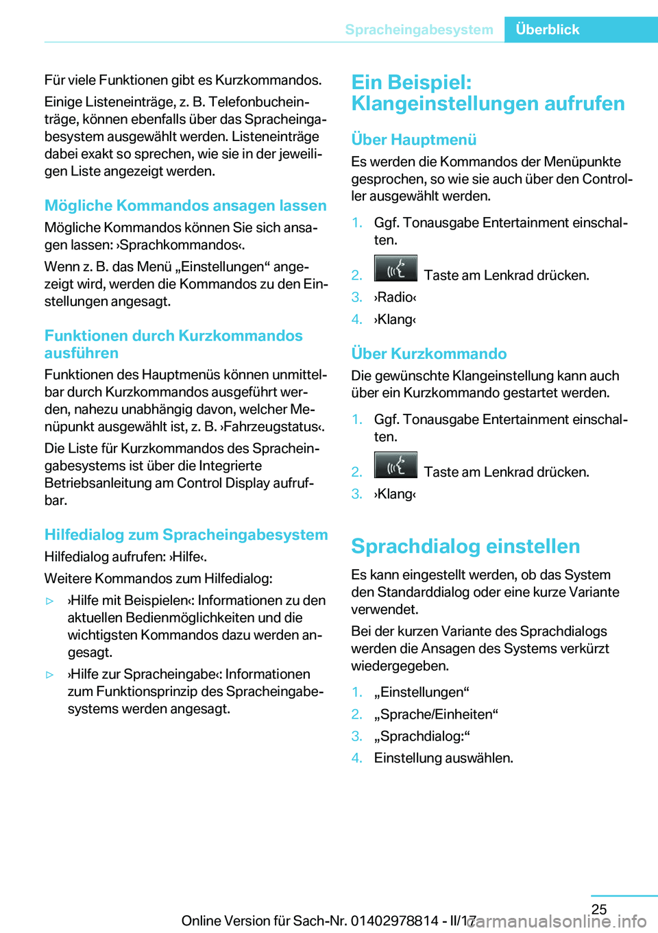 BMW I3 2017  Betriebsanleitungen (in German) �F�