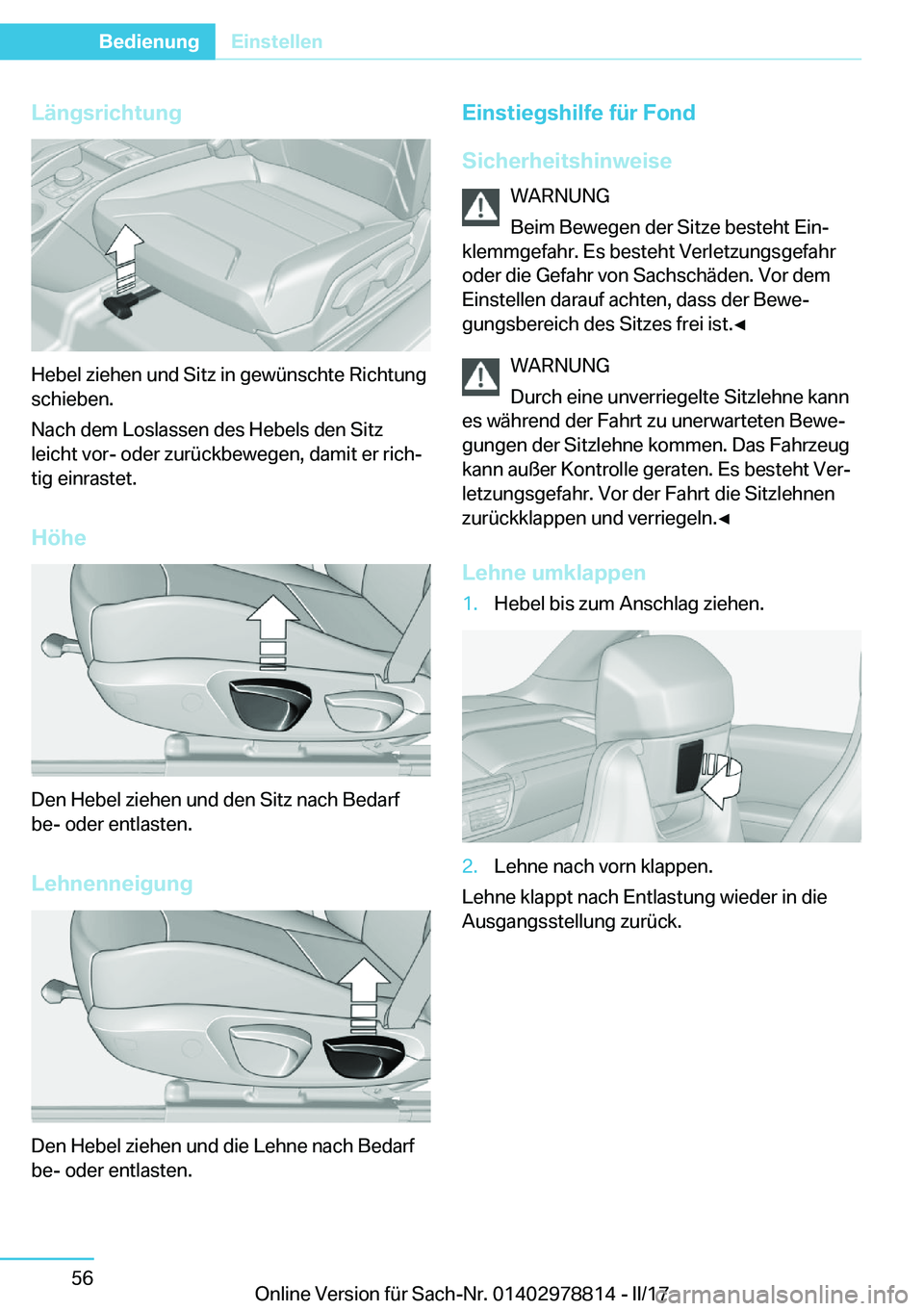 BMW I3 2017  Betriebsanleitungen (in German) �L�