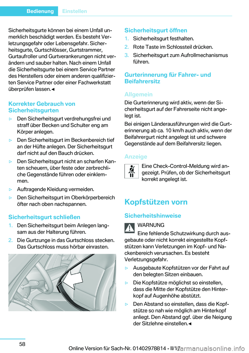 BMW I3 2017  Betriebsanleitungen (in German) �S�i�c�h�e�r�h�e�i�t�s�g�u�r�t�e� �k�