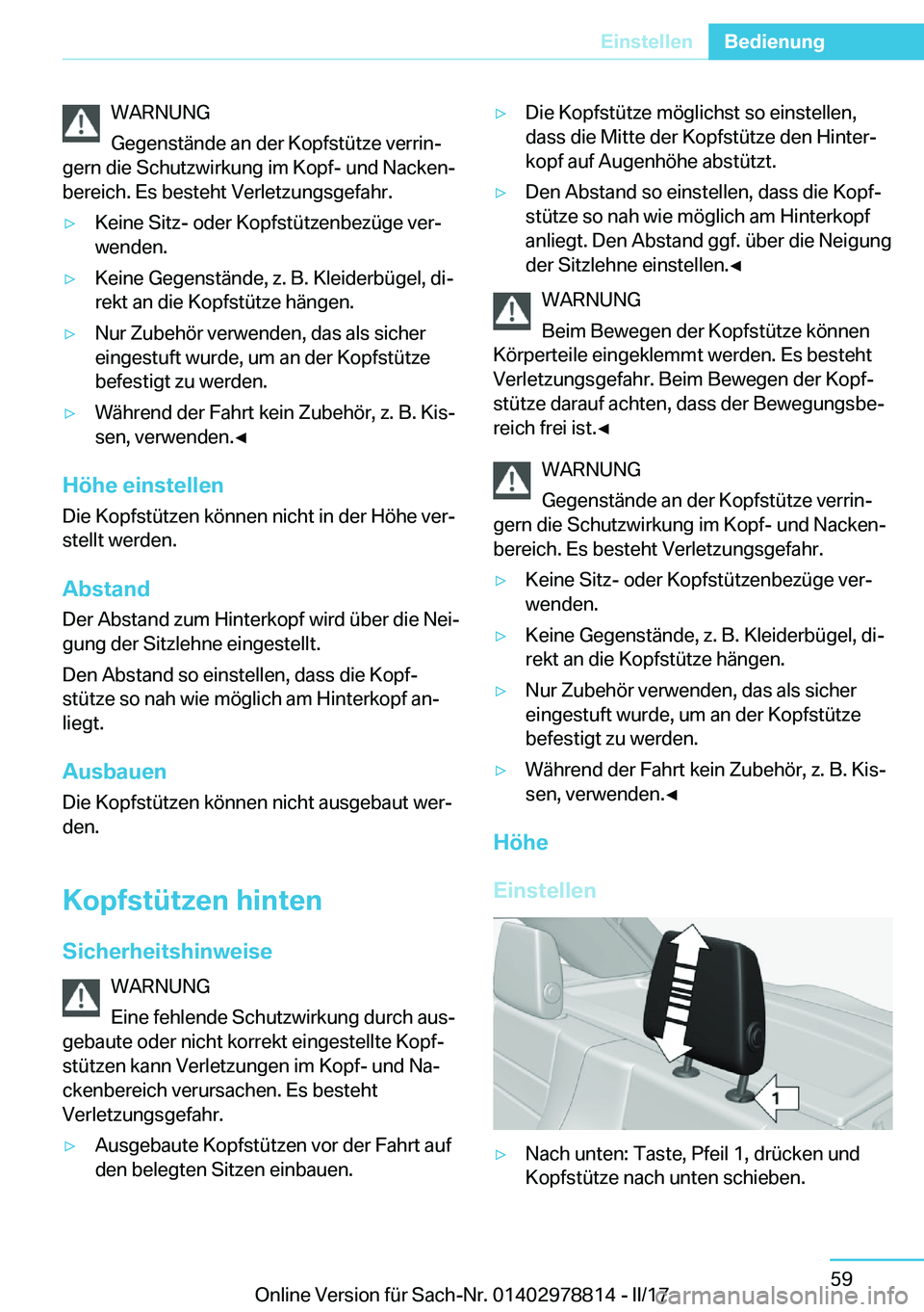 BMW I3 2017  Betriebsanleitungen (in German) �W�A�R�N�U�N�G
�G�e�g�e�n�s�t�