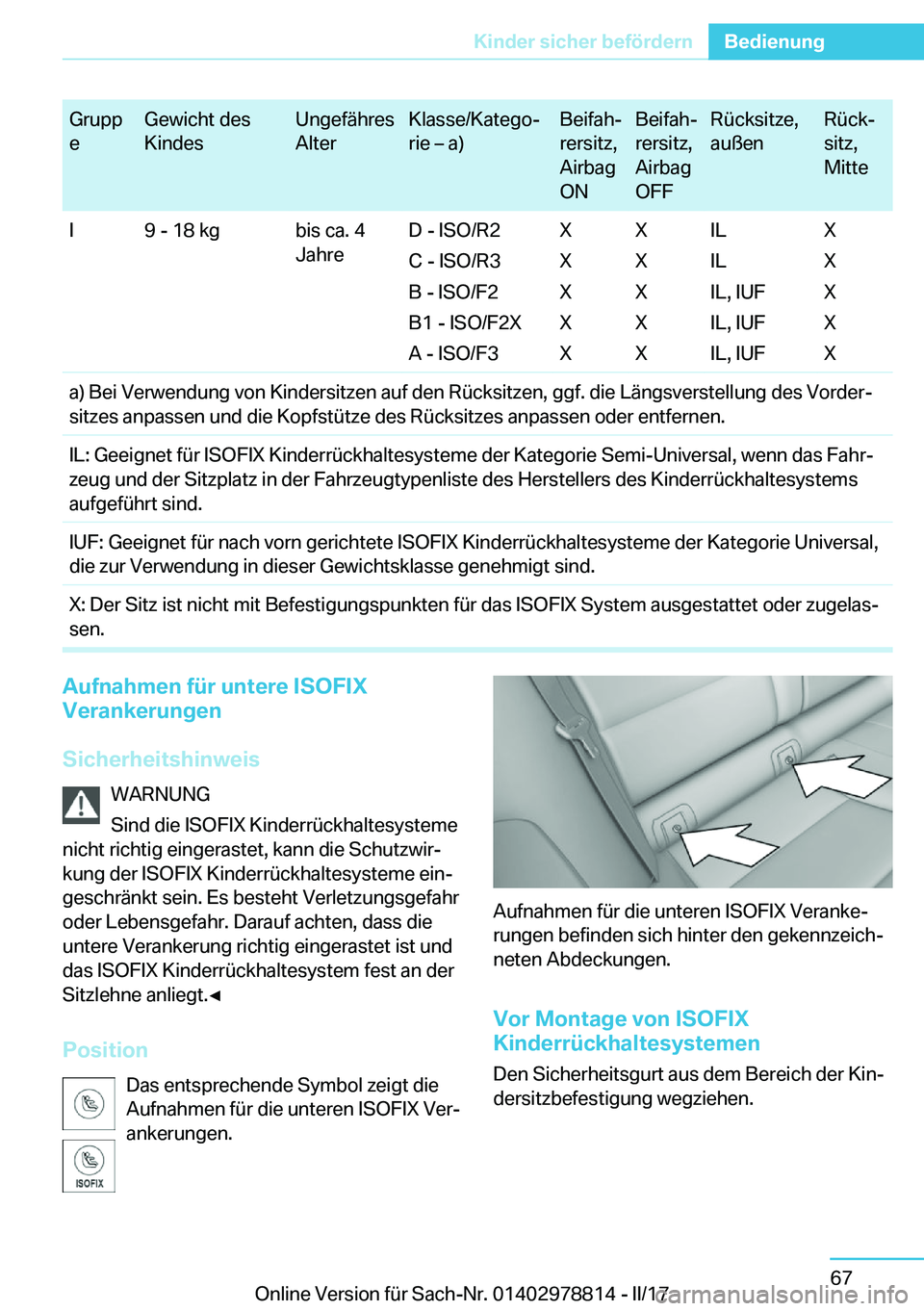 BMW I3 2017  Betriebsanleitungen (in German) �G�r�u�p�p
�e�G�e�w�i�c�h�t� �d�e�s
�K�i�n�d�e�s�U�n�g�e�f�