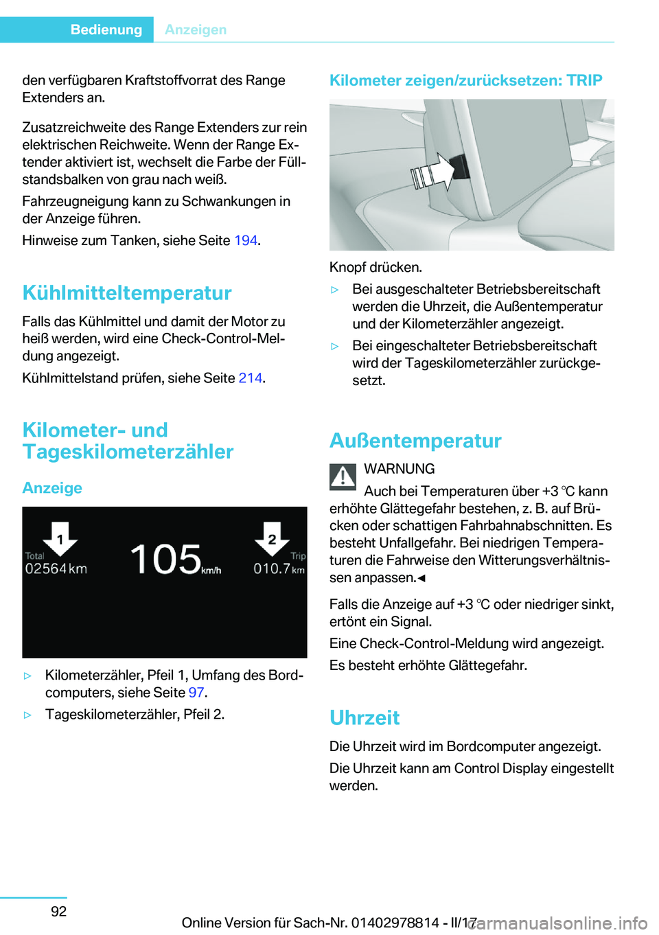 BMW I3 2017  Betriebsanleitungen (in German) �d�e�n� �v�e�r�f�