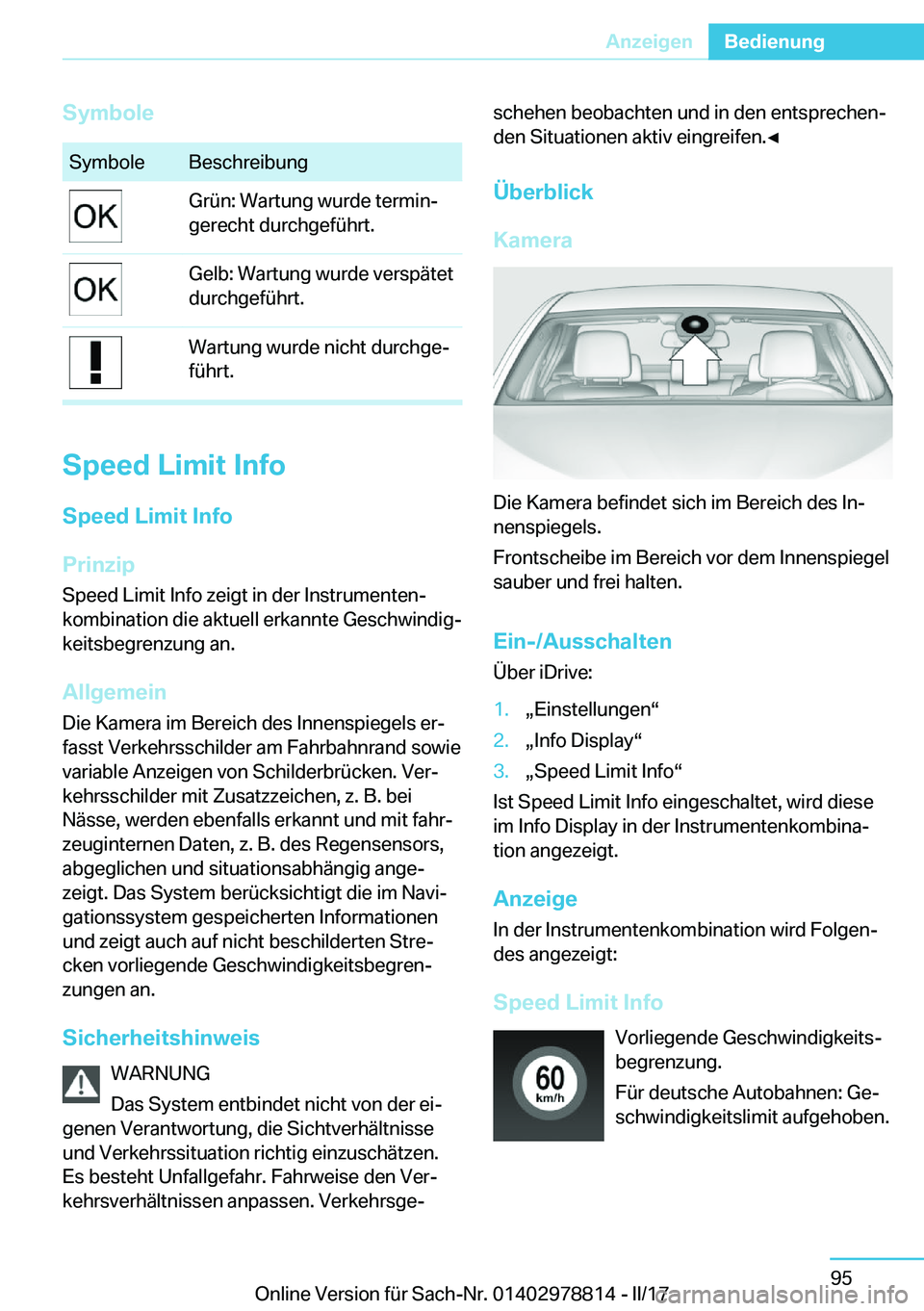 BMW I3 2017  Betriebsanleitungen (in German) �S�y�m�b�o�l�e�S�y�m�b�o�l�e�B�e�s�c�h�r�e�i�b�u�n�g�G�r�