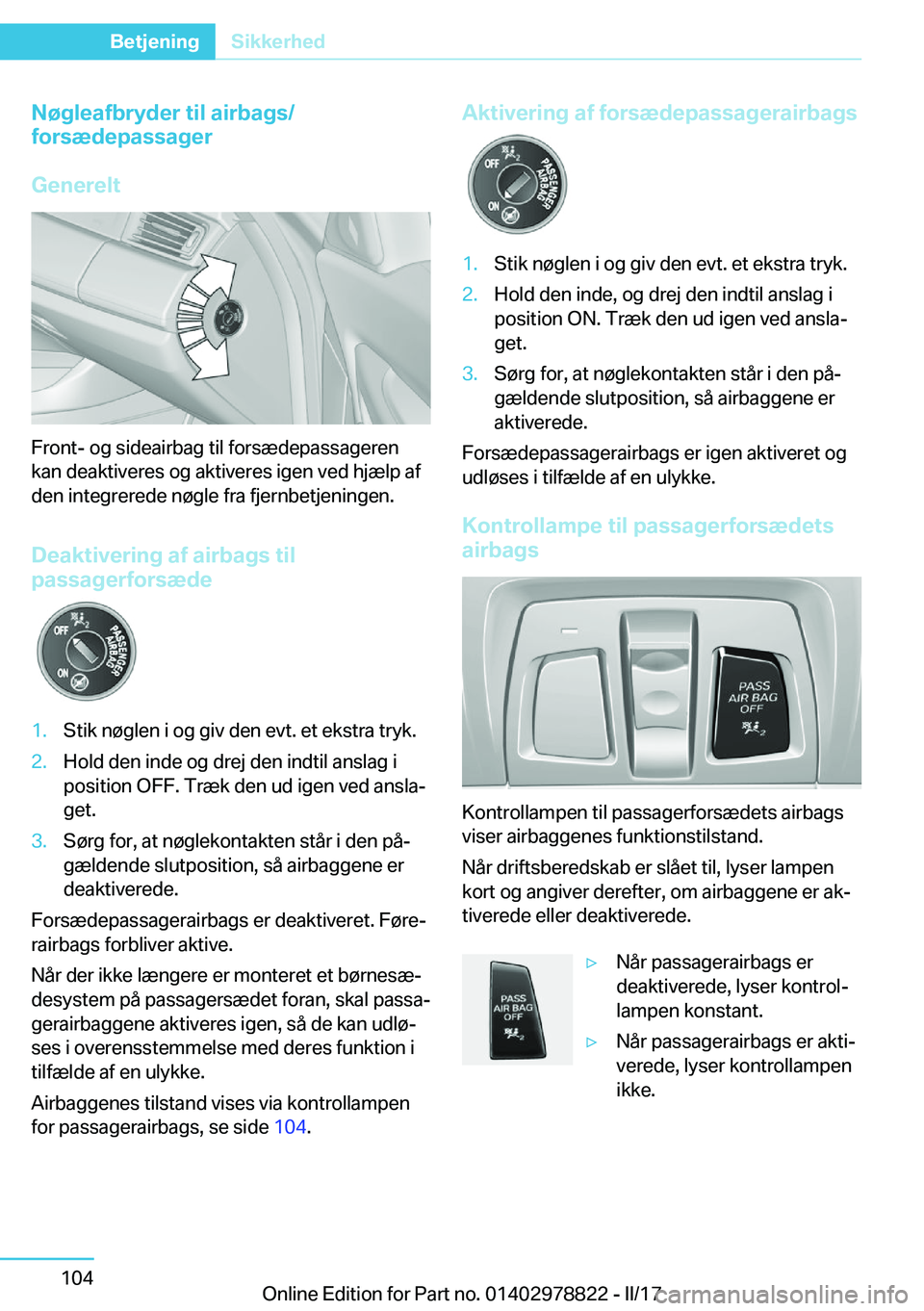 BMW I3 2017  InstruktionsbØger (in Danish) �N�