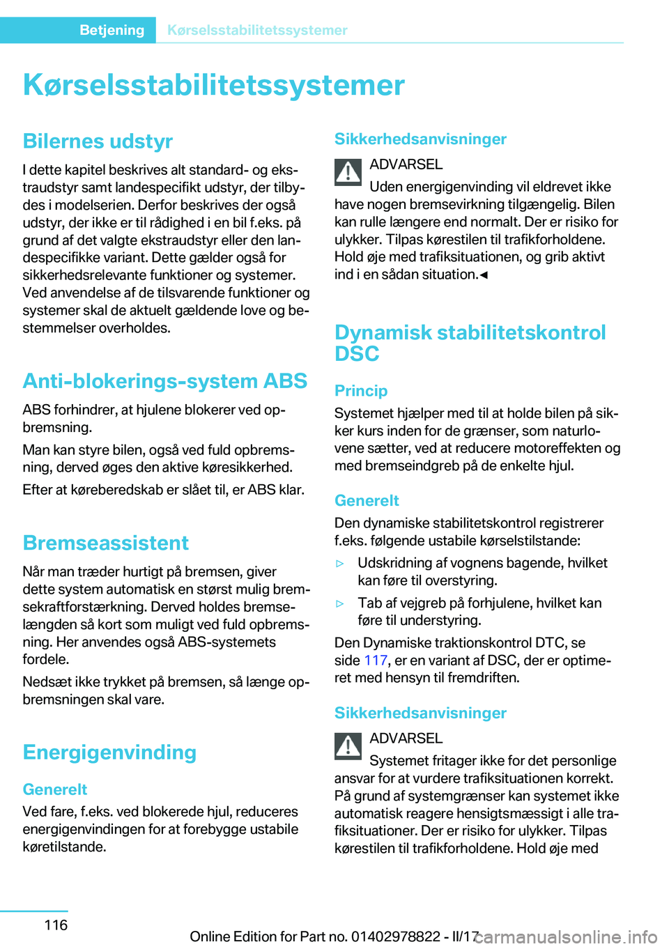 BMW I3 2017  InstruktionsbØger (in Danish) �K�