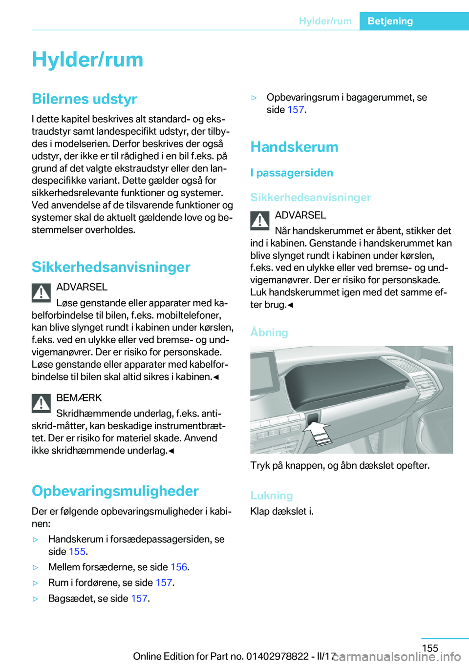 BMW I3 2017  InstruktionsbØger (in Danish) �H�y�l�d�e�r�/�r�u�m�B�i�l�e�r�n�e�s��u�d�s�t�y�r�I� �d�e�t�t�e� �k�a�p�i�t�e�l� �b�e�s�k�r�i�v�e�s� �a�l�t� �s�t�a�n�d�a�r�d�-� �o�g� �e�k�sj
�t�r�a�u�d�s�t�y�r� �s�a�m�t� �l�a�n�d�e�s�p�e�c�i�f�i�