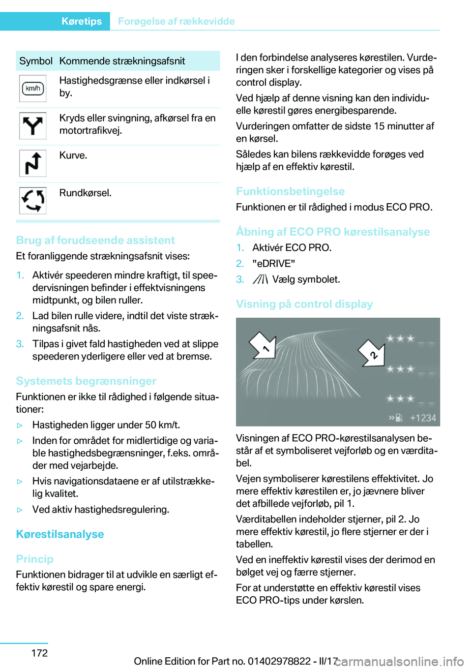 BMW I3 2017  InstruktionsbØger (in Danish) �S�y�m�b�o�l�K�o�m�m�e�n�d�e� �s�t�r�æ�k�n�i�n�g�s�a�f�s�n�i�t�H�a�s�t�i�g�h�e�d�s�g�r�æ�n�s�e� �e�l�l�e�r� �i�n�d�k�