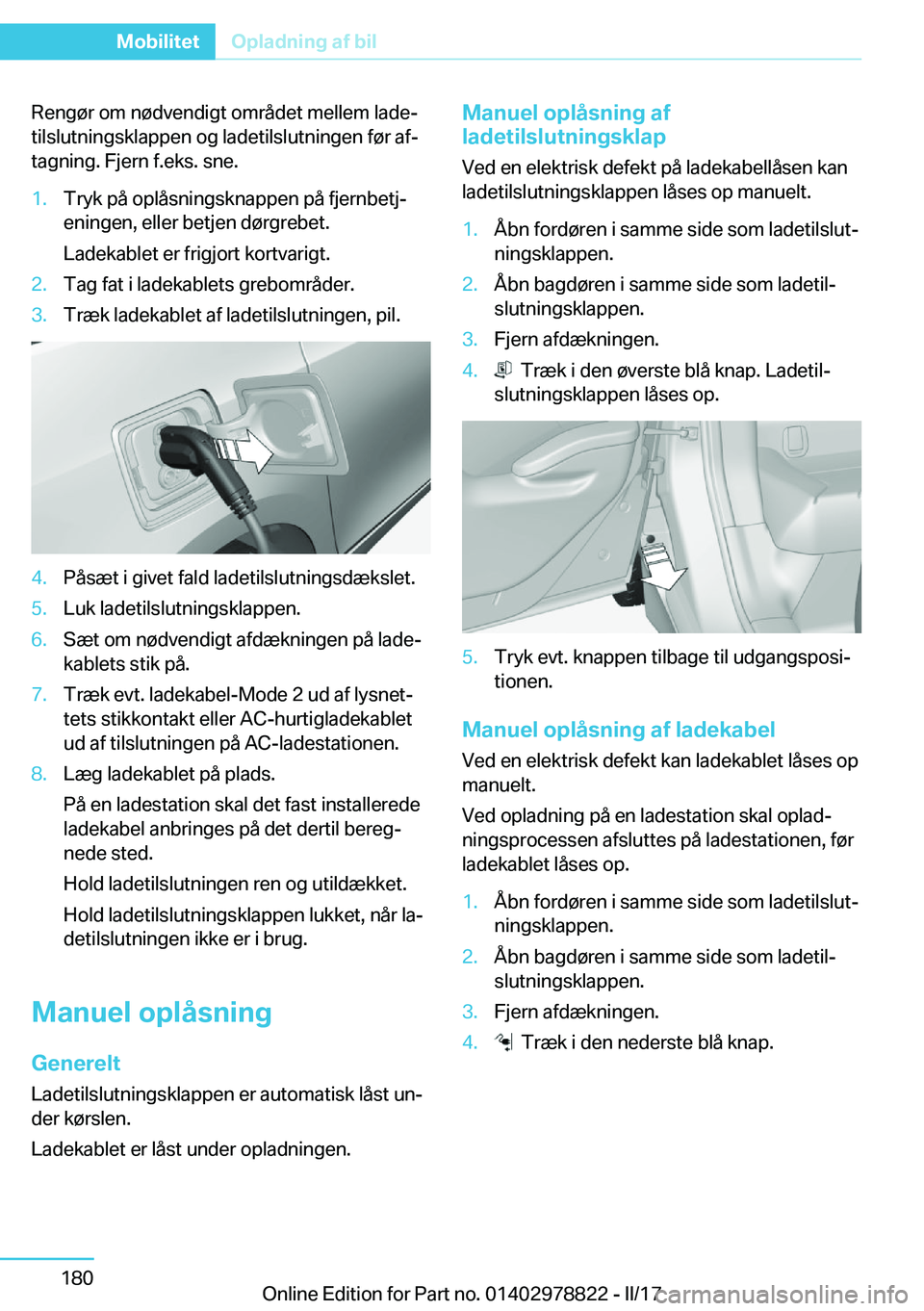 BMW I3 2017  InstruktionsbØger (in Danish) �R�e�n�g�