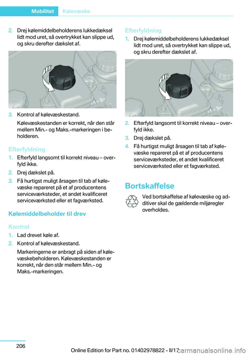 BMW I3 2017  InstruktionsbØger (in Danish) �2�.�D�r�e�j� �k�