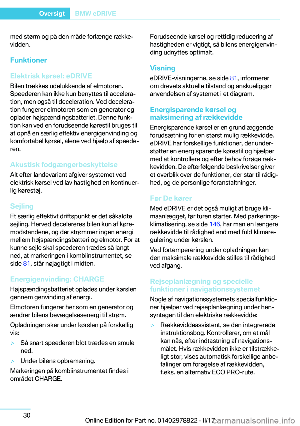 BMW I3 2017  InstruktionsbØger (in Danish) �m�e�d� �s�t�