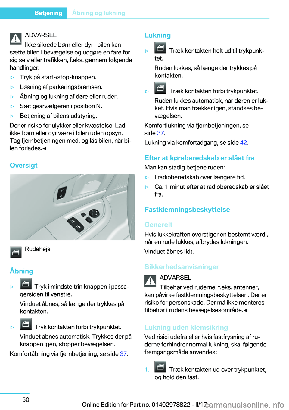 BMW I3 2017  InstruktionsbØger (in Danish) �A�D�V�A�R�S�E�L
�I�k�k�e� �s�i�k�r�e�d�e� �b�