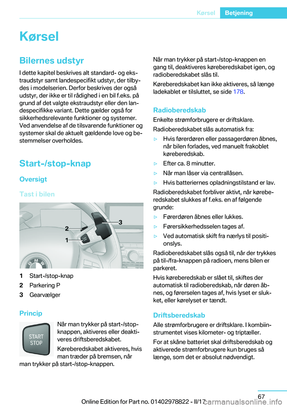 BMW I3 2017  InstruktionsbØger (in Danish) �K�