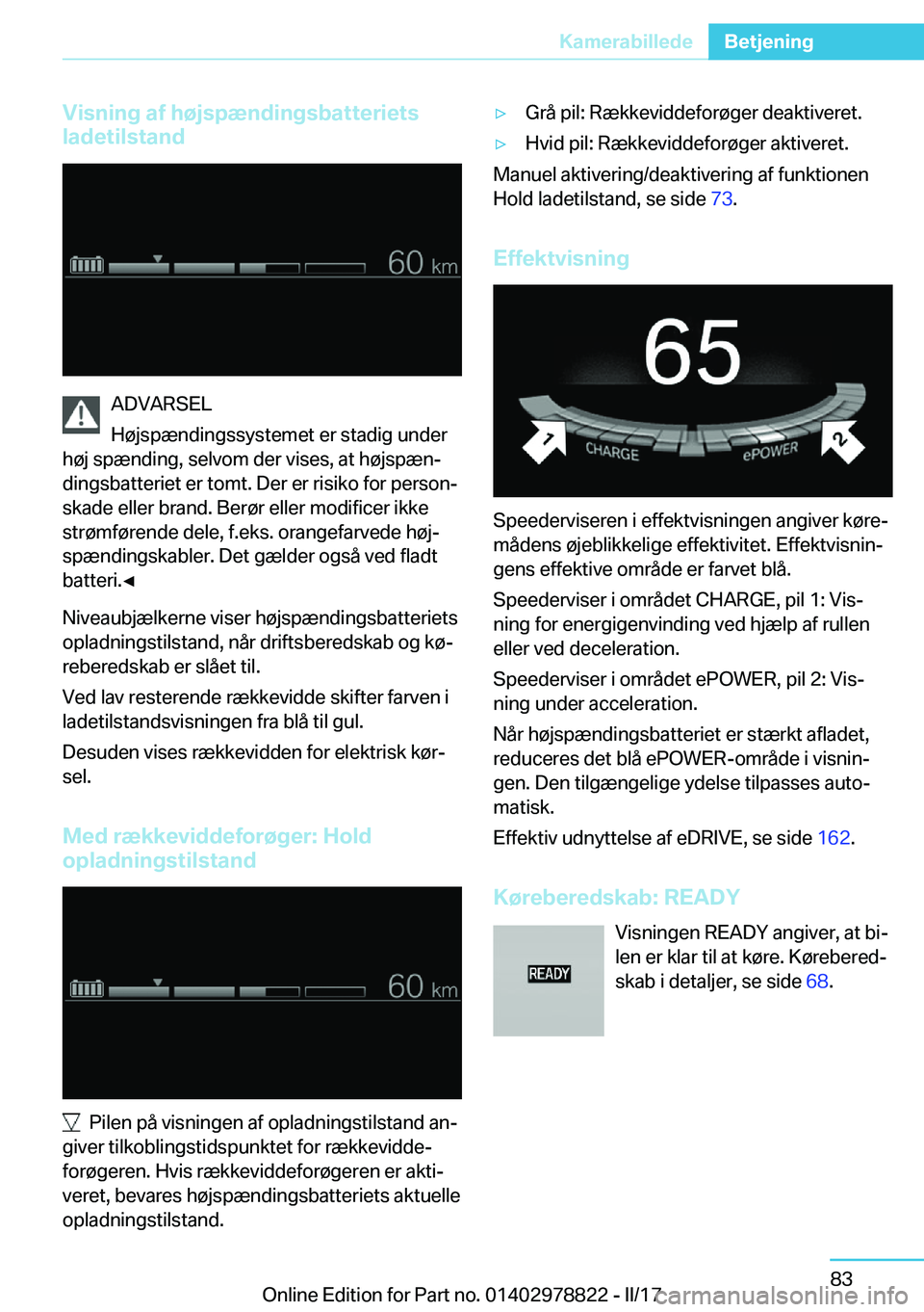 BMW I3 2017  InstruktionsbØger (in Danish) �V�i�s�n�i�n�g��a�f��h�