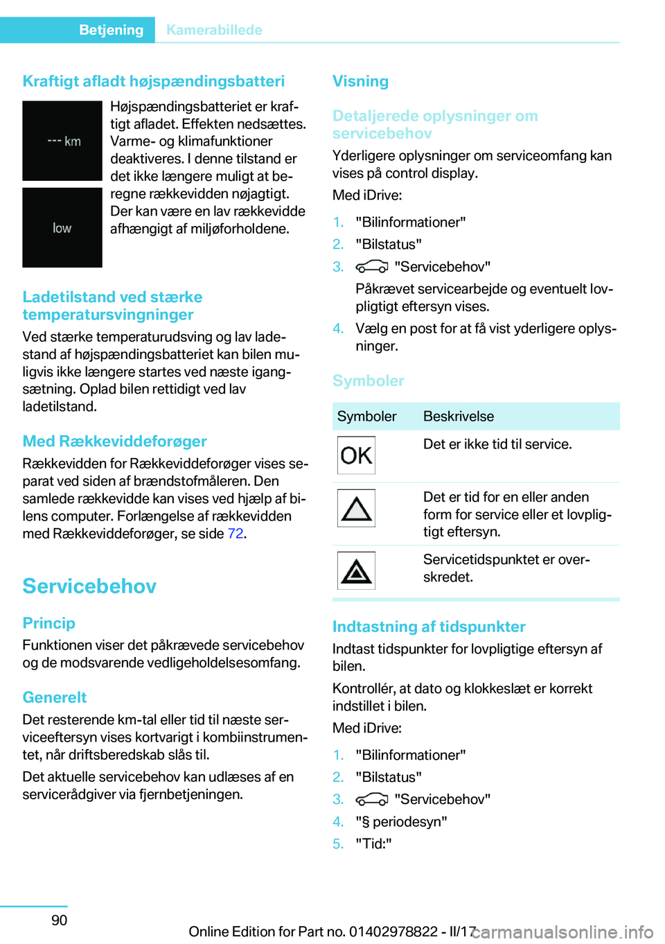 BMW I3 2017  InstruktionsbØger (in Danish) �K�r�a�f�t�i�g�t��a�f�l�a�d�t��h�