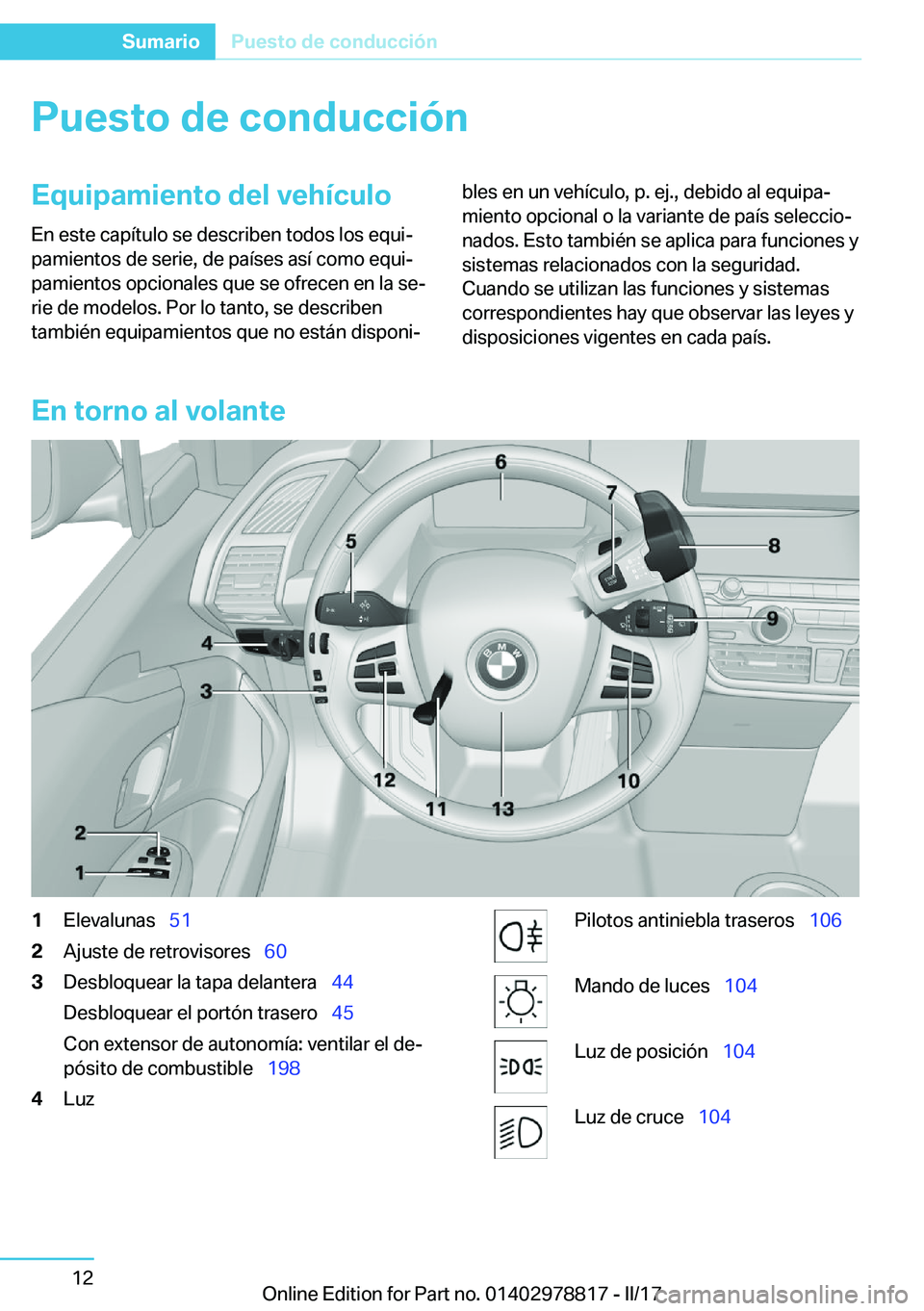 BMW I3 2017  Manuales de Empleo (in Spanish) �P�u�e�s�t�o��d�e��c�o�n�d�u�c�c�i�