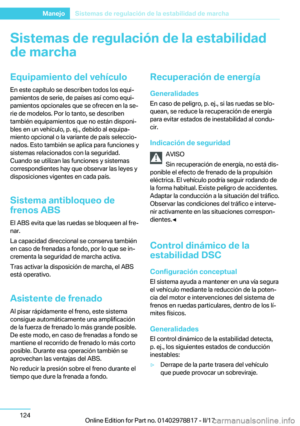 BMW I3 2017  Manuales de Empleo (in Spanish) �S�i�s�t�e�m�a�s��d�e��r�e�g�u�l�a�c�i�