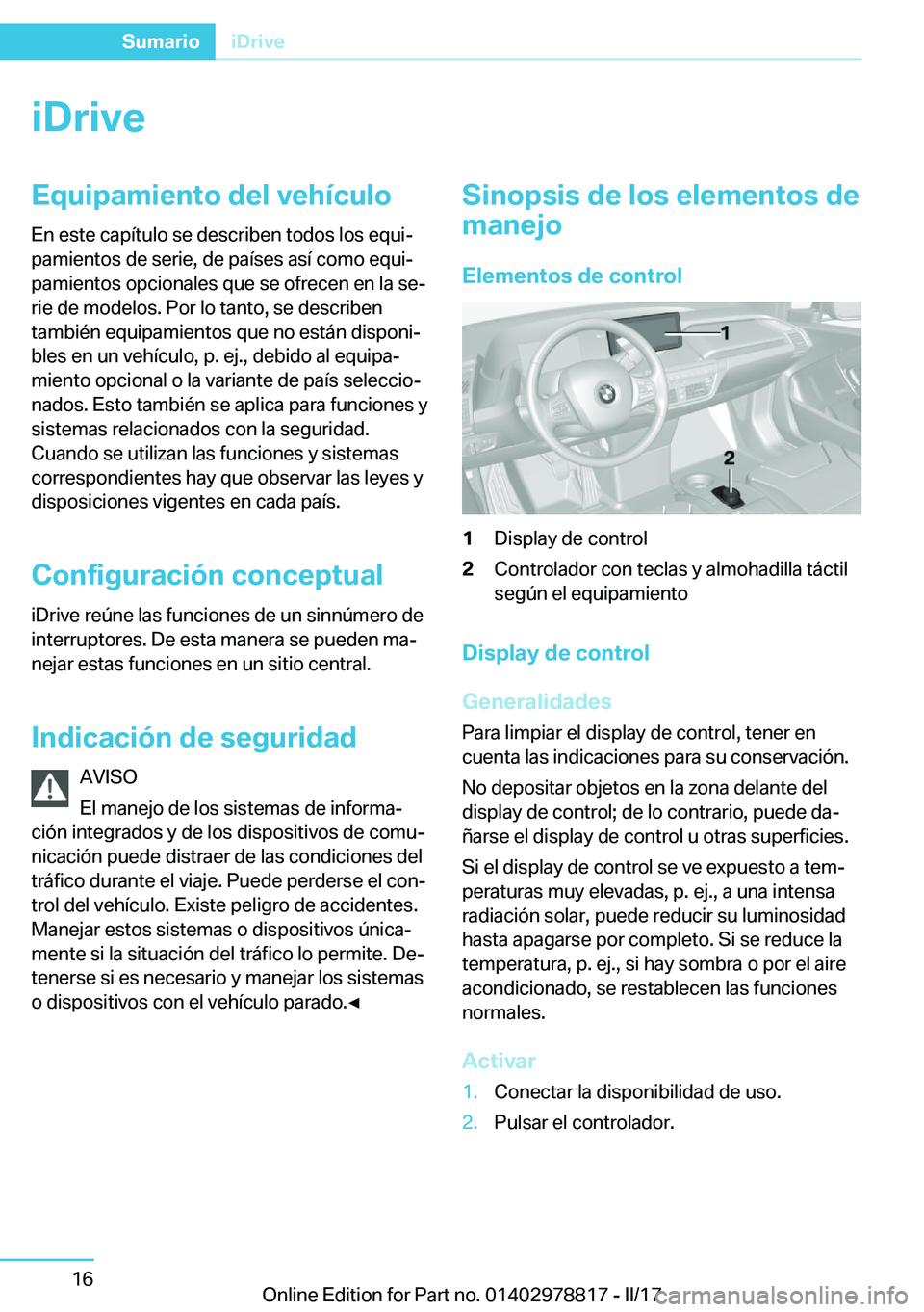 BMW I3 2017  Manuales de Empleo (in Spanish) �i�D�r�i�v�e�E�q�u�i�p�a�m�i�e�n�t�o��d�e�l��v�e�h�