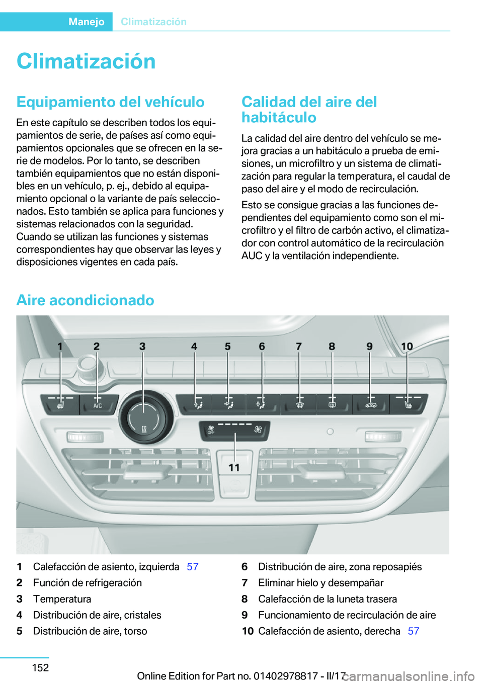 BMW I3 2017  Manuales de Empleo (in Spanish) �C�l�i�m�a�t�i�z�a�c�i�