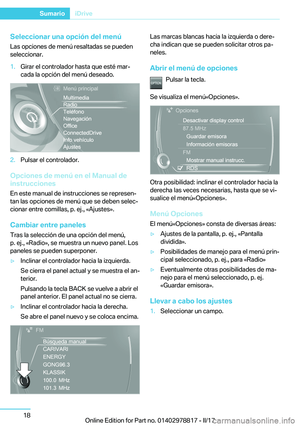 BMW I3 2017  Manuales de Empleo (in Spanish) �S�e�l�e�c�c�i�o�n�a�r��u�n�a��o�p�c�i�