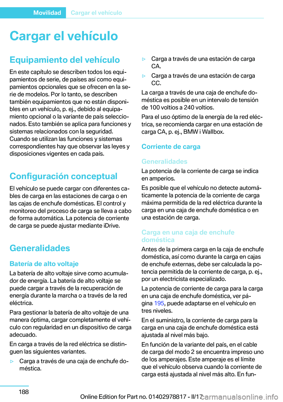 BMW I3 2017  Manuales de Empleo (in Spanish) �C�a�r�g�a�r��e�l��v�e�h�