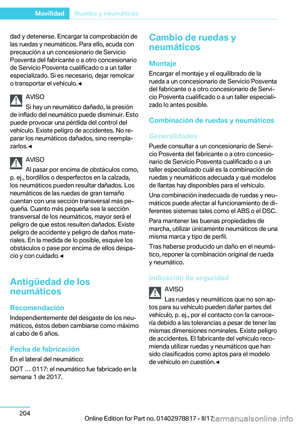 BMW I3 2017  Manuales de Empleo (in Spanish) �d�a�d� �y� �d�e�t�e�n�e�r�s�e�.� �E�n�c�a�r�g�a�r� �l�a� �c�o�m�p�r�o�b�a�c�i�