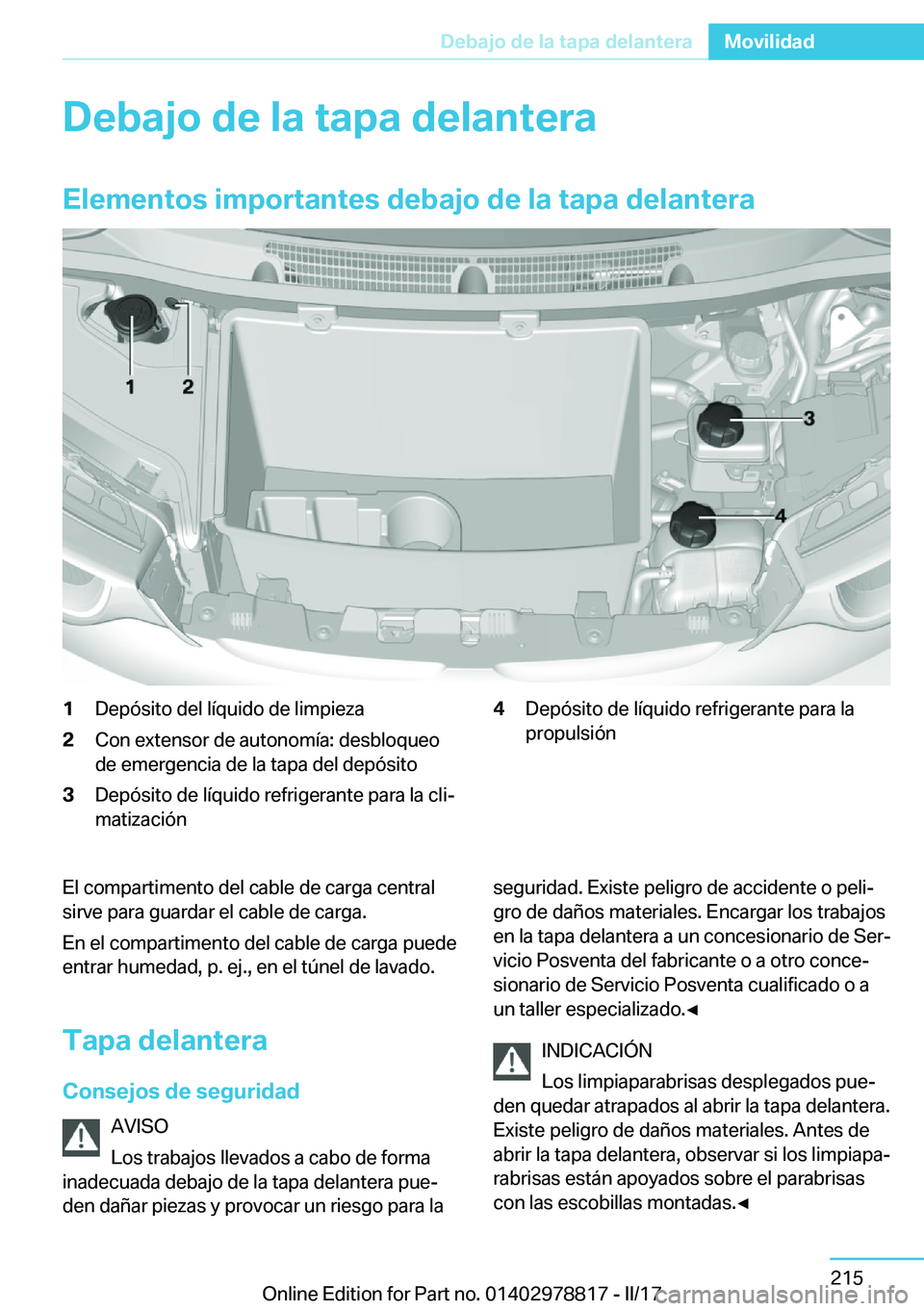 BMW I3 2017  Manuales de Empleo (in Spanish) �D�e�b�a�j�o��d�e��l�a��t�a�p�a��d�e�l�a�n�t�e�r�a�E�l�e�m�e�n�t�o�s��i�m�p�o�r�t�a�n�t�e�s��d�e�b�a�j�o��d�e��l�a��t�a�p�a��d�e�l�a�n�t�e�r�a�1�D�e�p�