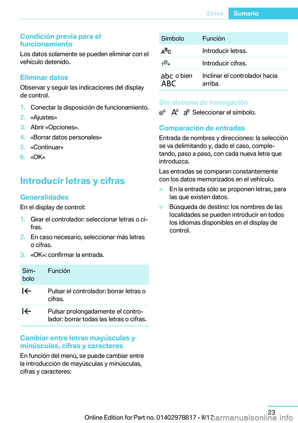 BMW I3 2017  Manuales de Empleo (in Spanish) �C�o�n�d�i�c�i�