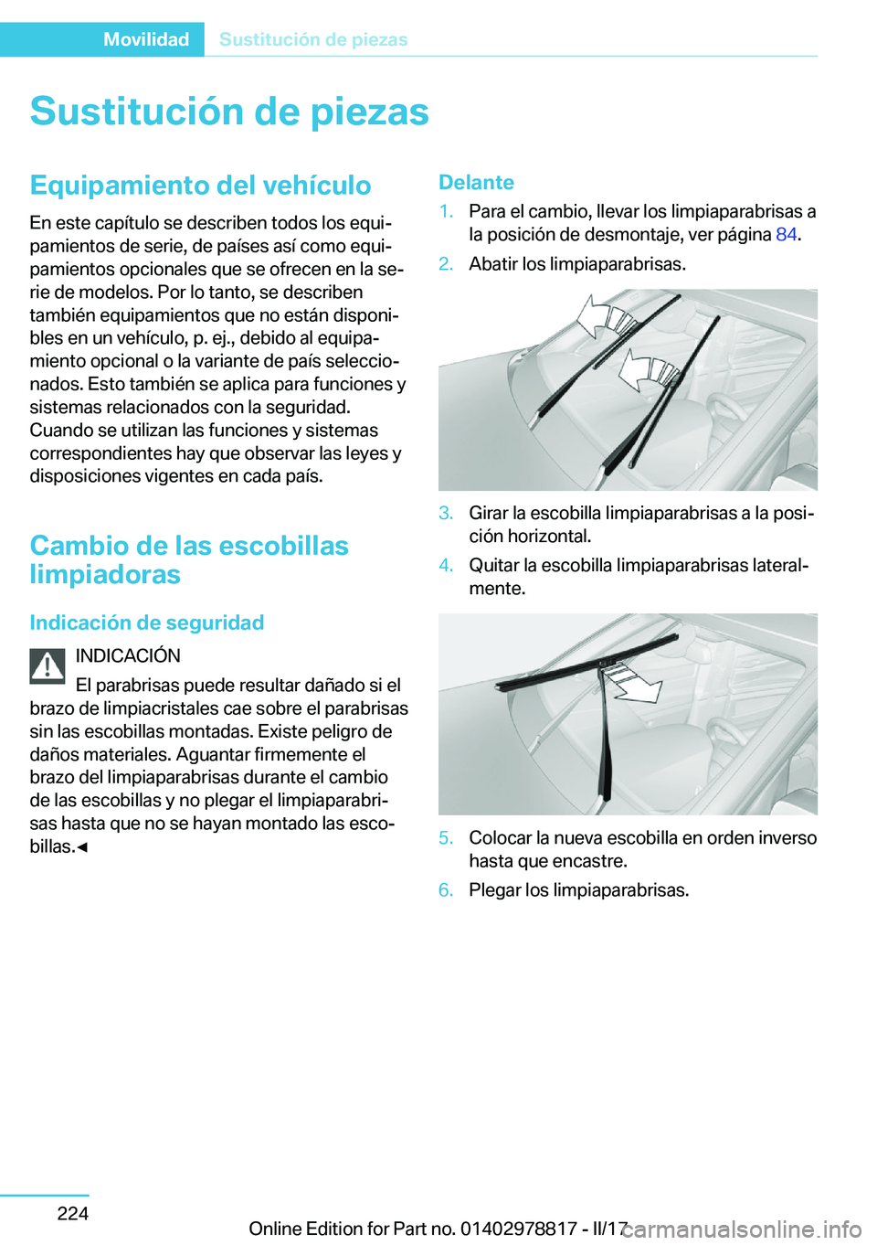 BMW I3 2017  Manuales de Empleo (in Spanish) �S�u�s�t�i�t�u�c�i�