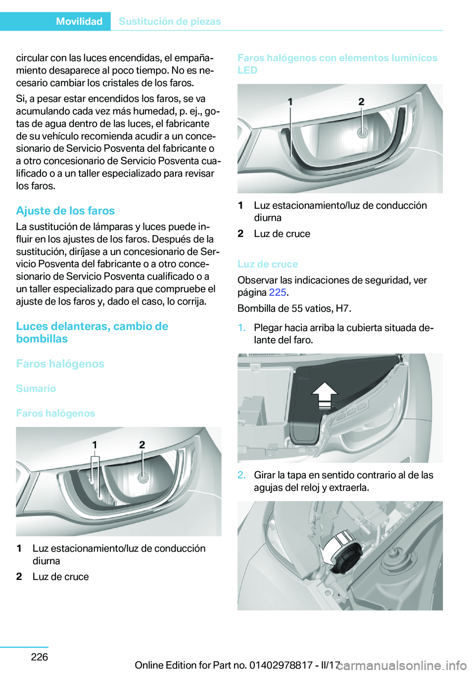BMW I3 2017  Manuales de Empleo (in Spanish) �c�i�r�c�u�l�a�r� �c�o�n� �l�a�s� �l�u�c�e�s� �e�n�c�e�n�d�i�d�a�s�,� �e�l� �e�m�p�a�