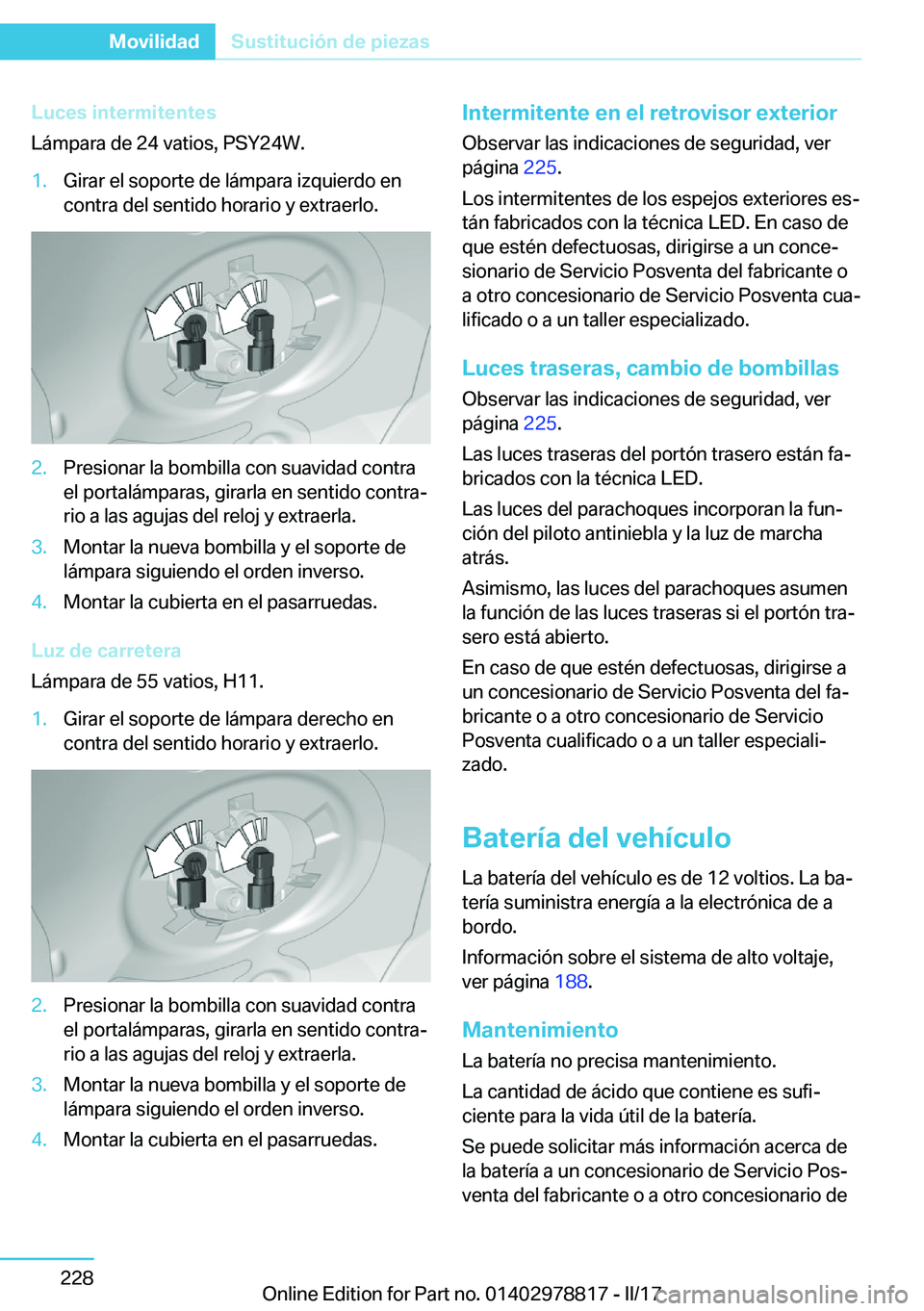 BMW I3 2017  Manuales de Empleo (in Spanish) �L�u�c�e�s��i�n�t�e�r�m�i�t�e�n�t�e�s
�L�