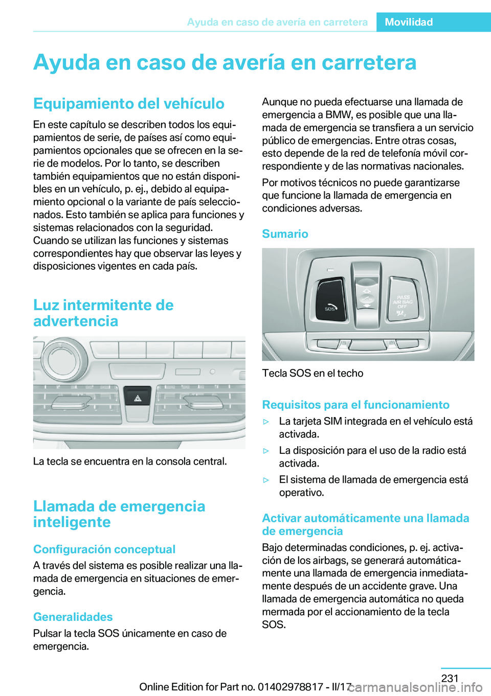 BMW I3 2017  Manuales de Empleo (in Spanish) �A�y�u�d�a��e�n��c�a�s�o��d�e��a�v�e�r�