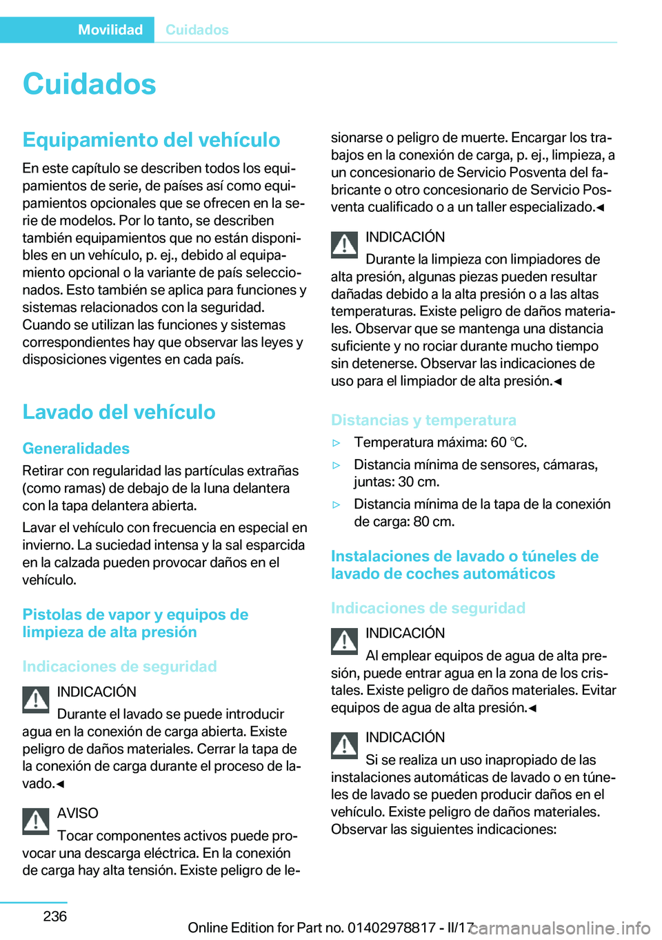 BMW I3 2017  Manuales de Empleo (in Spanish) �C�u�i�d�a�d�o�s�E�q�u�i�p�a�m�i�e�n�t�o��d�e�l��v�e�h�