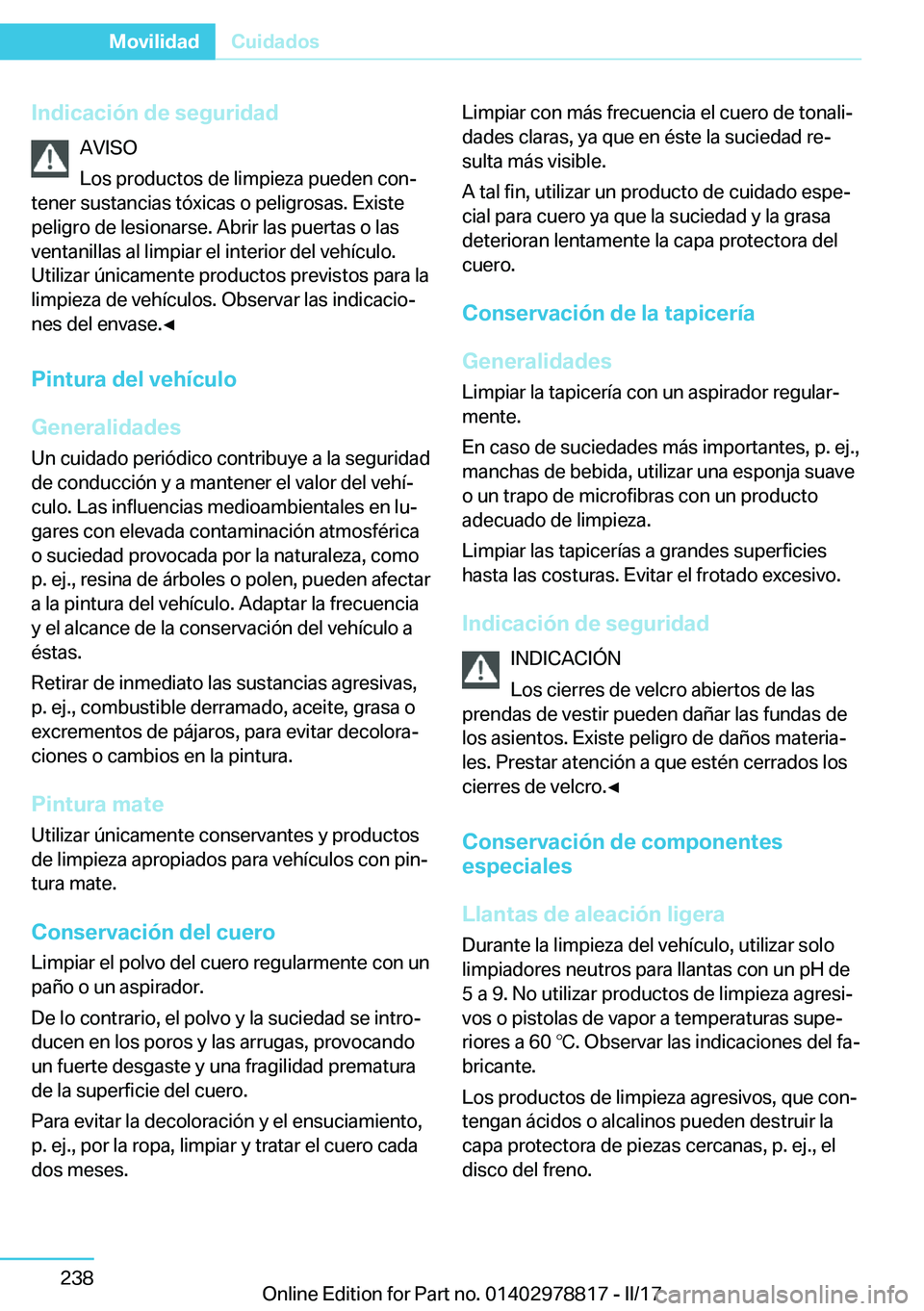 BMW I3 2017  Manuales de Empleo (in Spanish) �I�n�d�i�c�a�c�i�