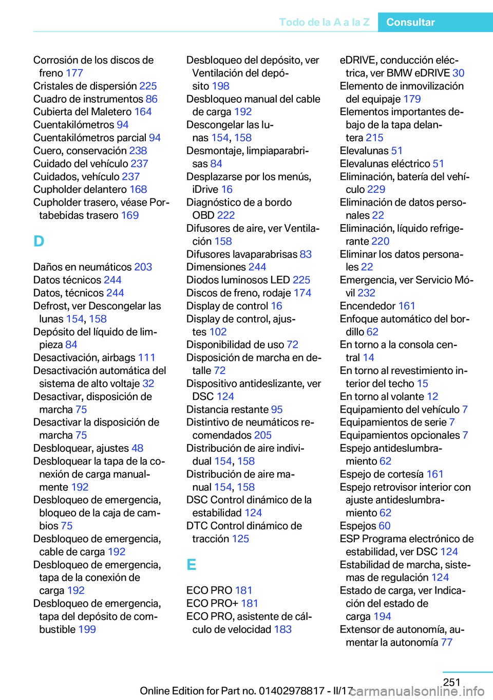 BMW I3 2017  Manuales de Empleo (in Spanish) �C�o�r�r�o�s�i�