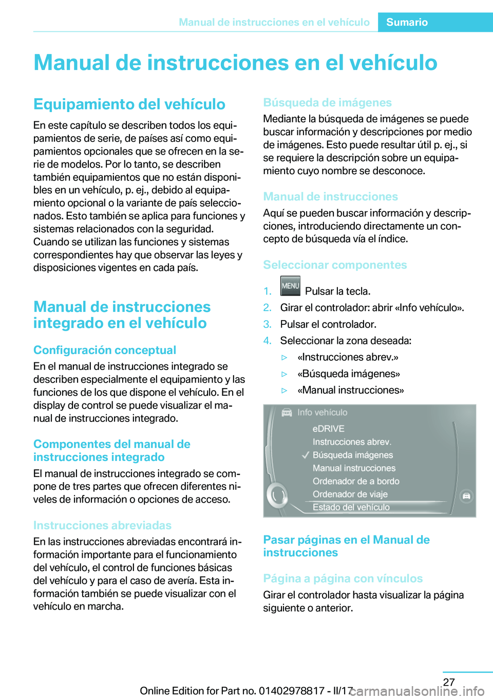 BMW I3 2017  Manuales de Empleo (in Spanish) �M�a�n�u�a�l��d�e��i�n�s�t�r�u�c�c�i�o�n�e�s��e�n��e�l��v�e�h�