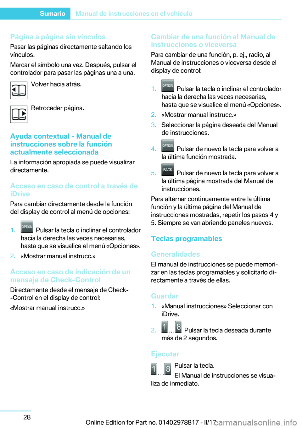 BMW I3 2017  Manuales de Empleo (in Spanish) �P�