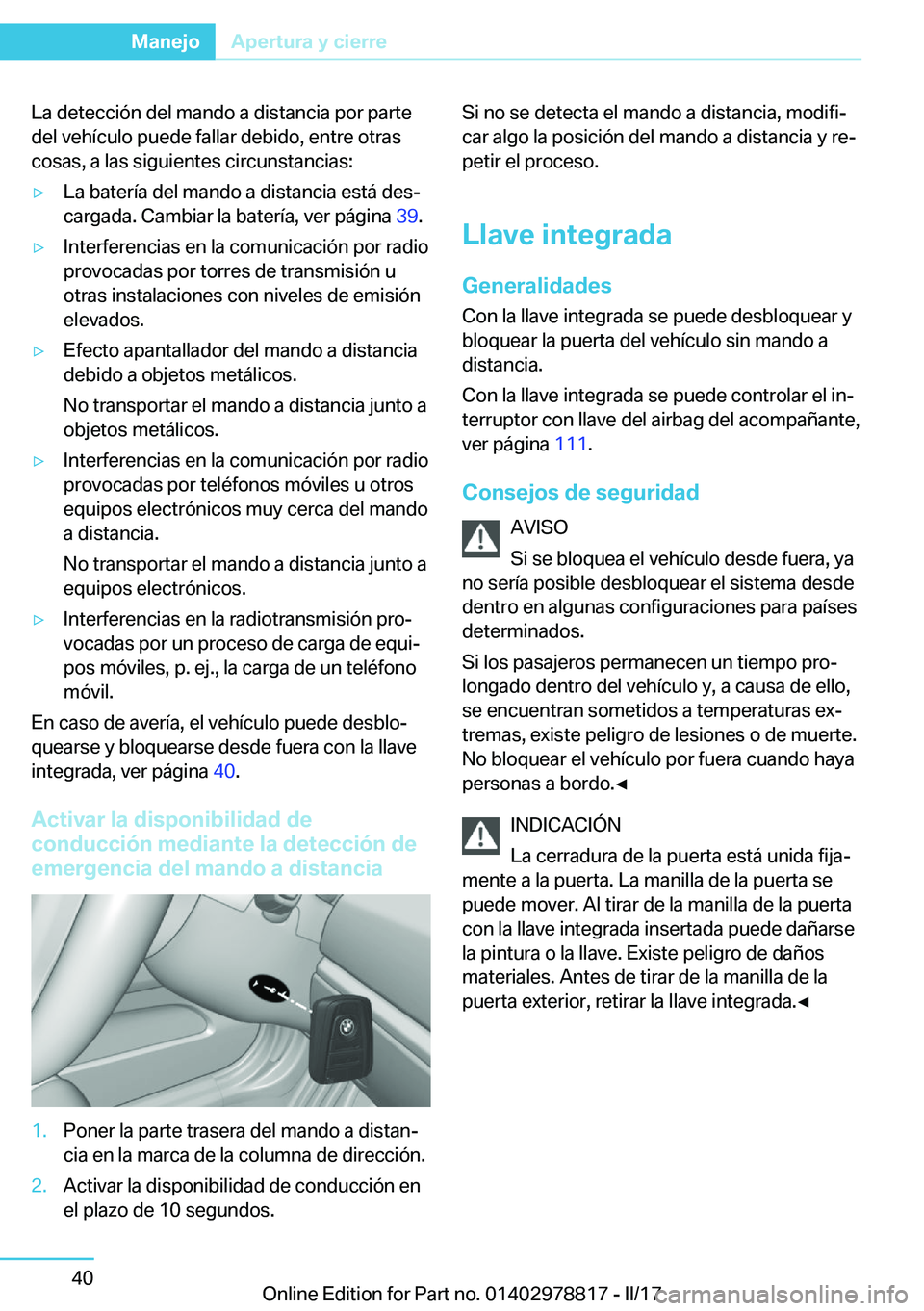 BMW I3 2017  Manuales de Empleo (in Spanish) �L�a� �d�e�t�e�c�c�i�