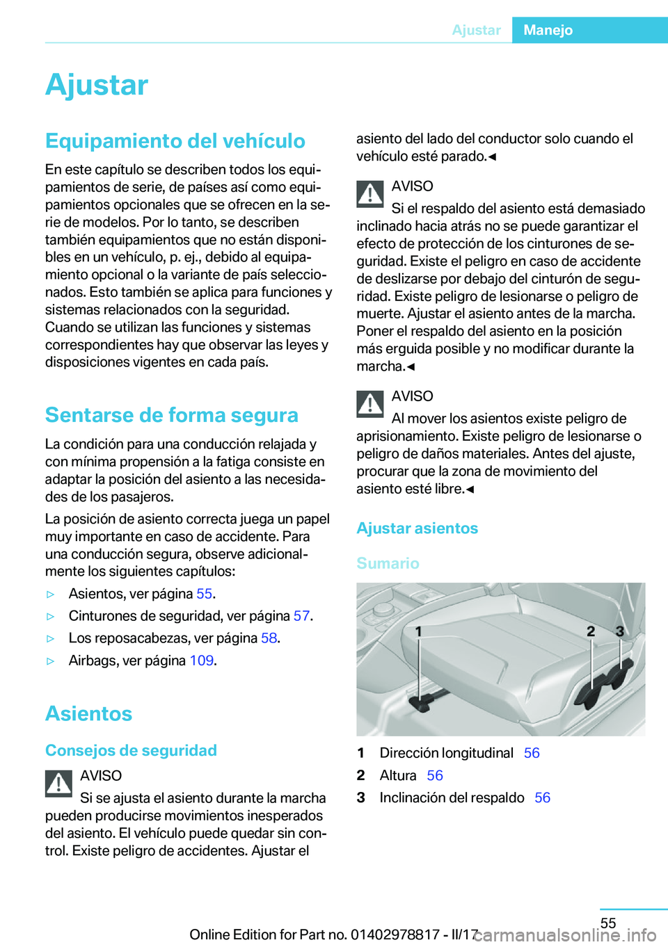 BMW I3 2017  Manuales de Empleo (in Spanish) �A�j�u�s�t�a�r�E�q�u�i�p�a�m�i�e�n�t�o��d�e�l��v�e�h�