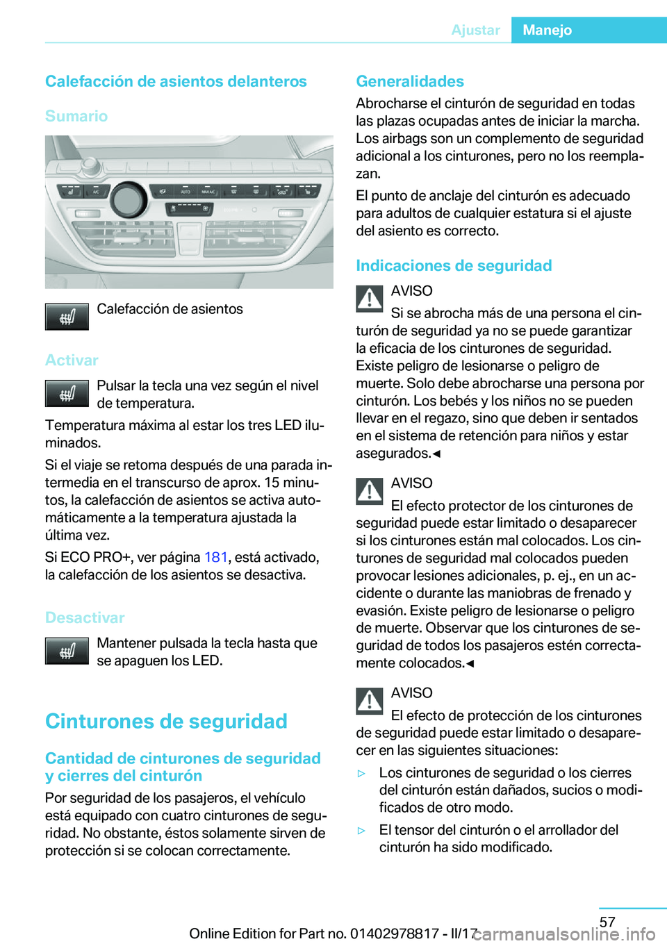 BMW I3 2017  Manuales de Empleo (in Spanish) �C�a�l�e�f�a�c�c�i�