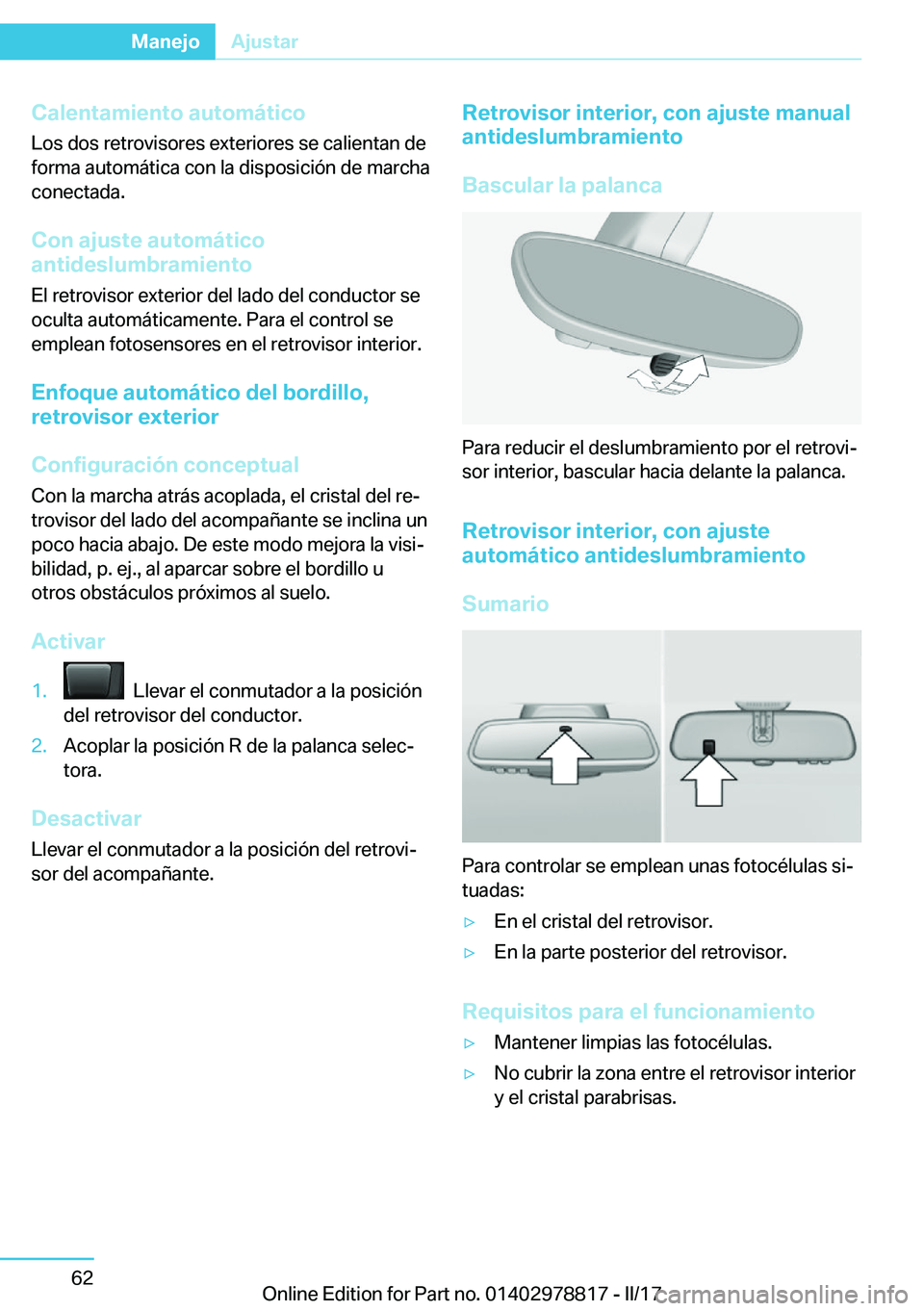BMW I3 2017  Manuales de Empleo (in Spanish) �C�a�l�e�n�t�a�m�i�e�n�t�o��a�u�t�o�m�