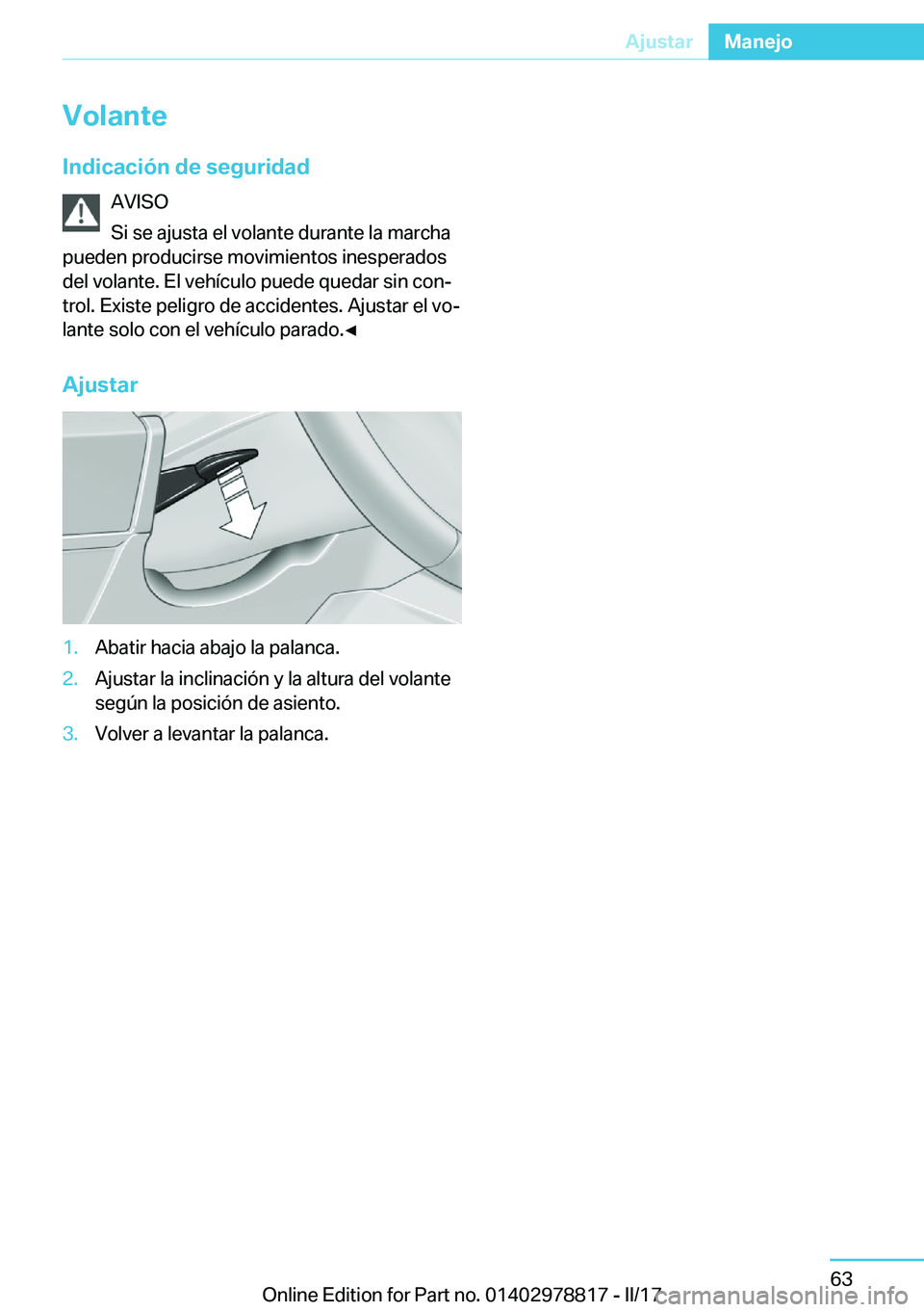 BMW I3 2017  Manuales de Empleo (in Spanish) �V�o�l�a�n�t�e
�I�n�d�i�c�a�c�i�