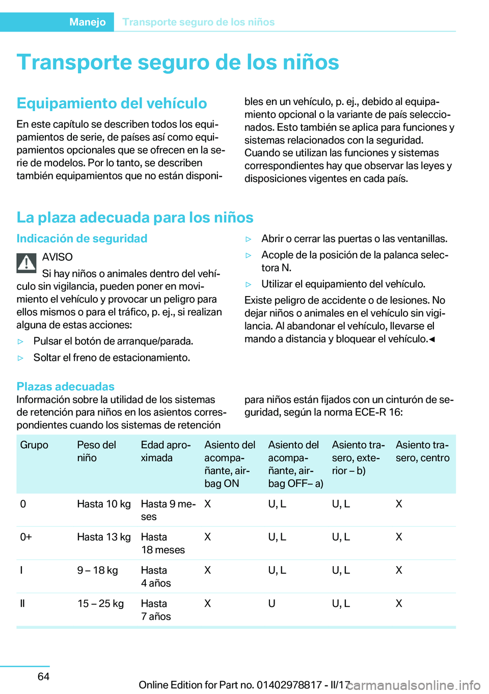 BMW I3 2017  Manuales de Empleo (in Spanish) �T�r�a�n�s�p�o�r�t�e��s�e�g�u�r�o��d�e��l�o�s��n�i�
