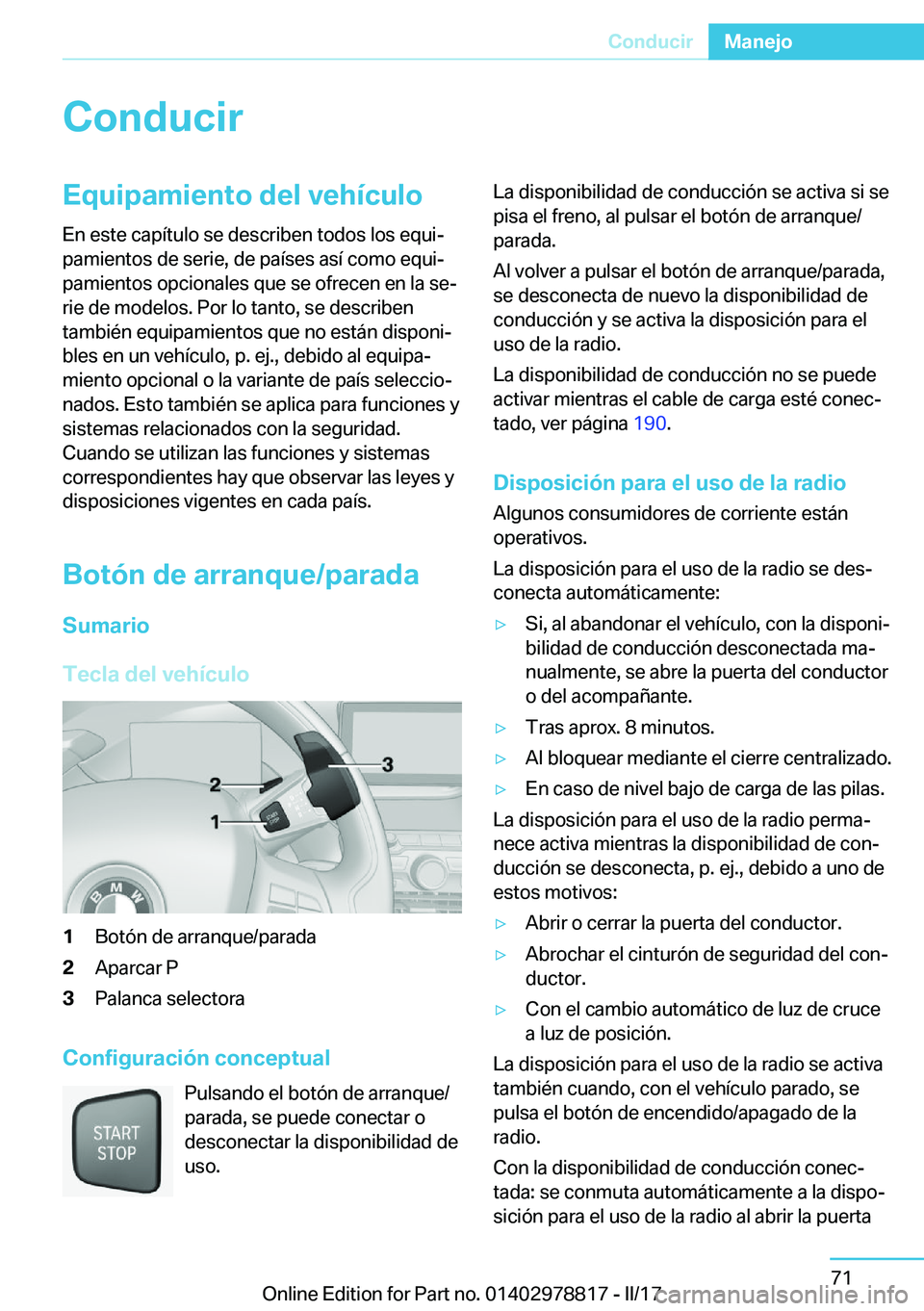 BMW I3 2017  Manuales de Empleo (in Spanish) �C�o�n�d�u�c�i�r�E�q�u�i�p�a�m�i�e�n�t�o��d�e�l��v�e�h�