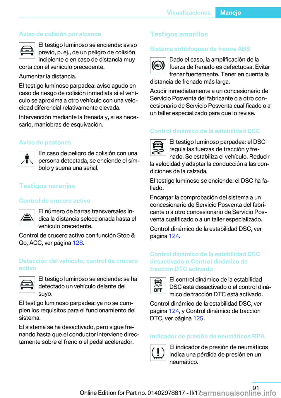 BMW I3 2017  Manuales de Empleo (in Spanish) �A�v�i�s�o��d�e��c�o�l�i�s�i�