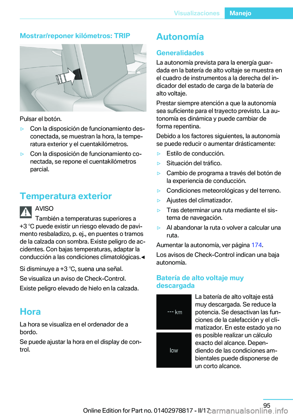 BMW I3 2017  Manuales de Empleo (in Spanish) �M�o�s�t�r�a�r�/�r�e�p�o�n�e�r��k�i�l�