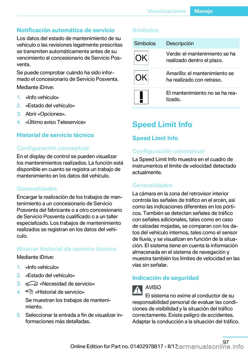 BMW I3 2017  Manuales de Empleo (in Spanish) �N�o�t�i�f�i�c�a�c�i�