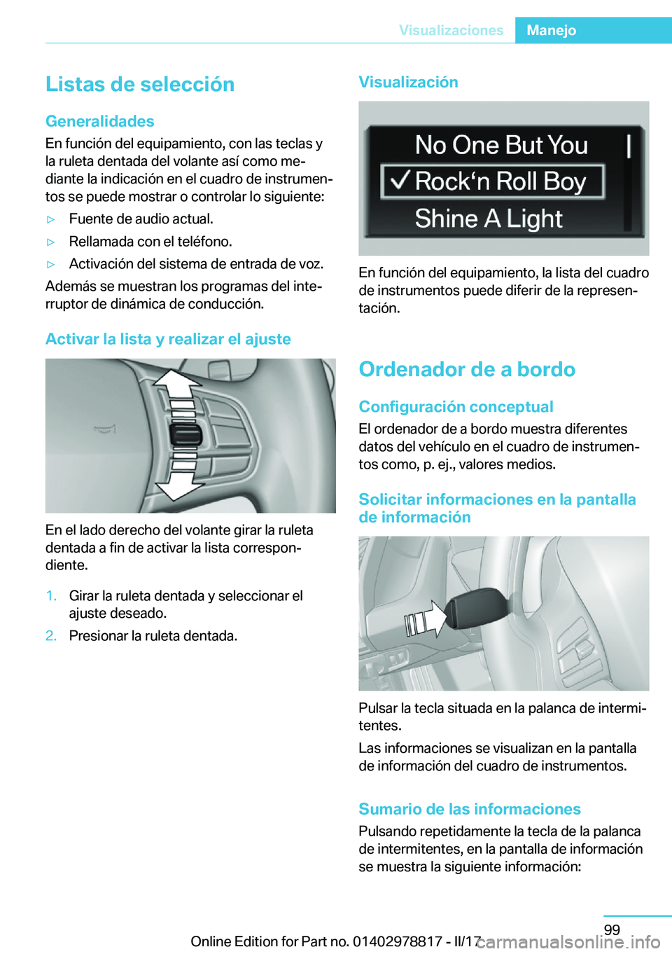 BMW I3 2017  Manuales de Empleo (in Spanish) �L�i�s�t�a�s��d�e��s�e�l�e�c�c�i�