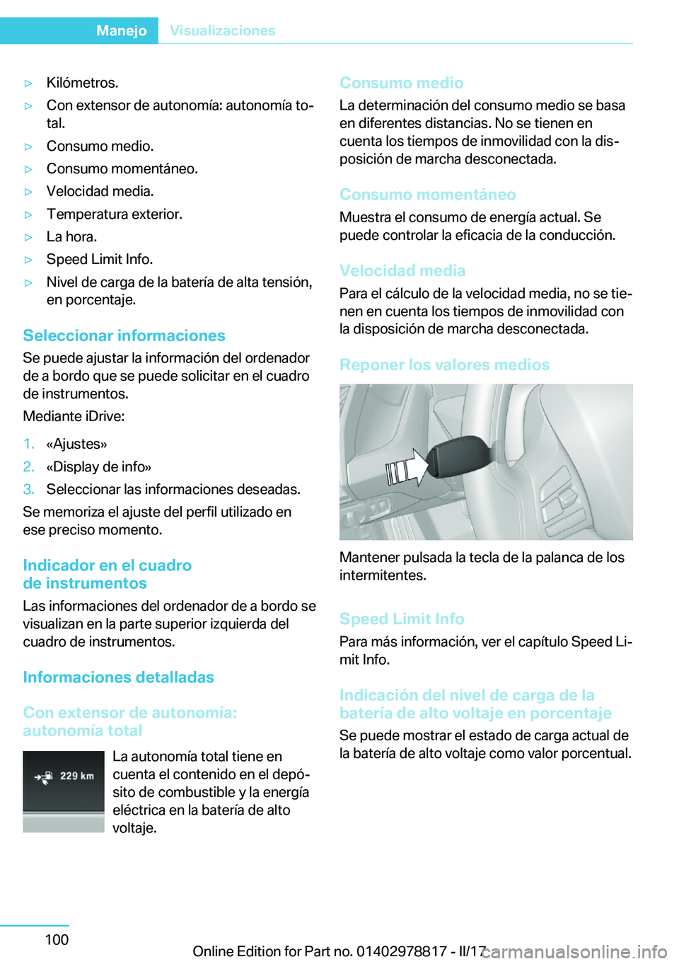 BMW I3 2017  Manuales de Empleo (in Spanish) y�K�i�l�
